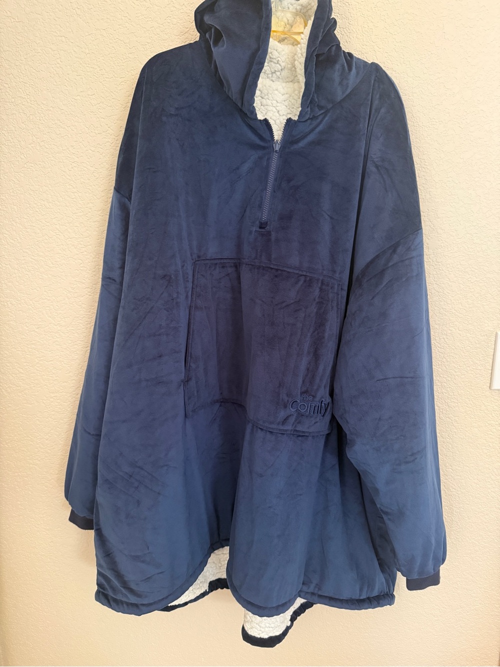 Cozy Navy Sherpa-Lined Hooded Pullover “The Comfy” One Size Blanket Hoodie